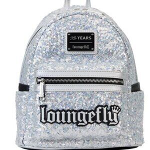 Loungefly 25th Anniversary Logo Holographic Silver Sequin Mini Backpack
